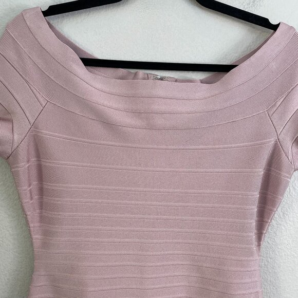 Herve Leger Womens Large Off Shoulder Bandage Dress Blush Pink Cocktail Party - Picture 9 of 12